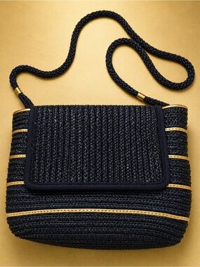 Woven Crossbody Bag - Navy with Gold Stripes